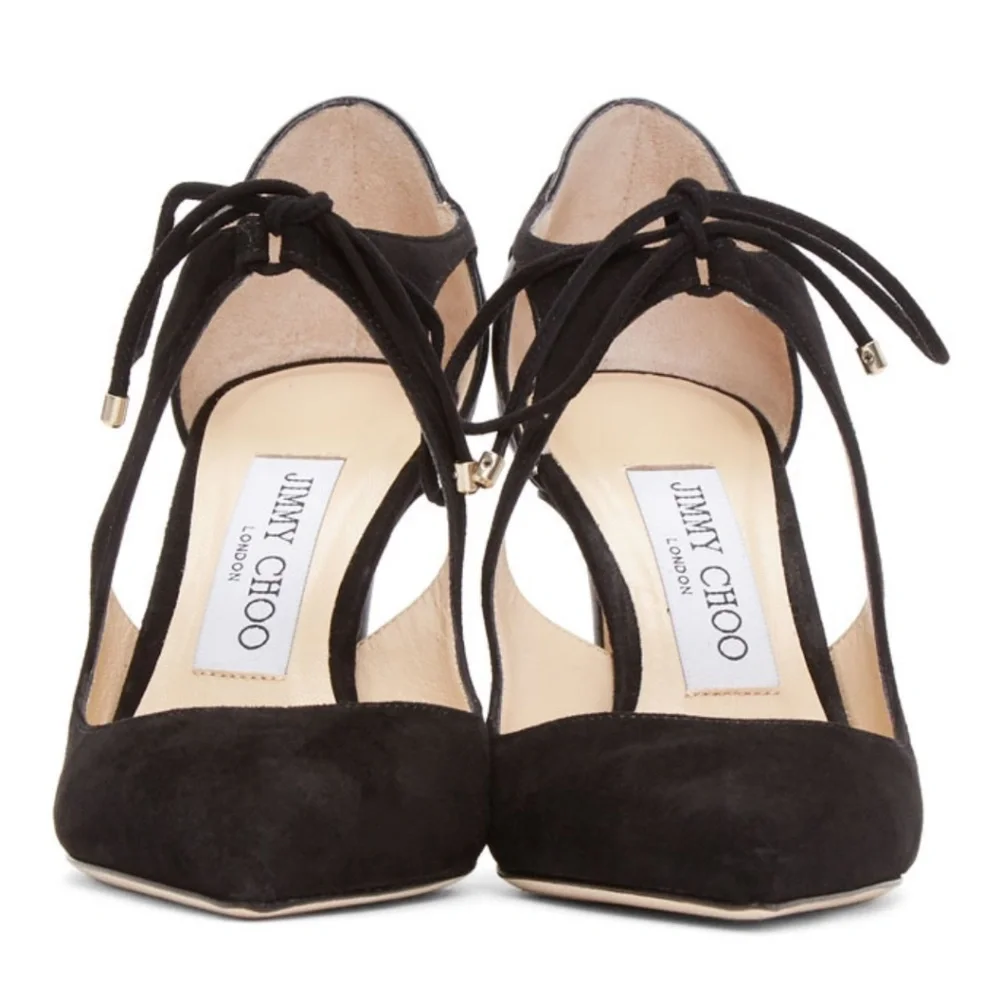 Jimmy Choo Black vanessa mixed media tie-front pum - Picture 3 of 8